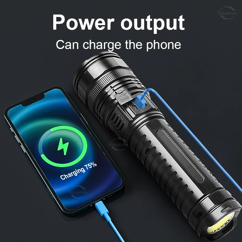 200000000LM Most Powerful LED Flashlight 1500W Rechargeable Flashlights Zoomable Tactical Torch Long Range 6000m Outdoor Lantern