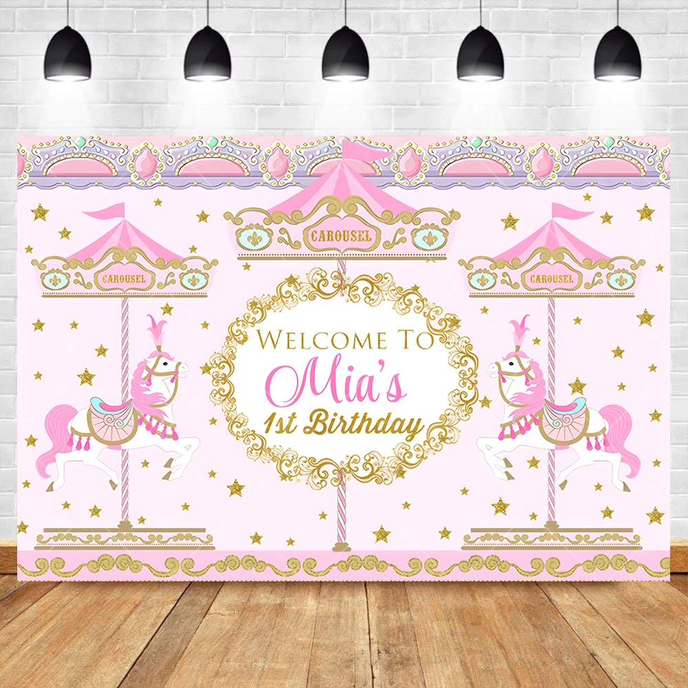 Newborn Baby Shower Carousel Photography Backdrop Custom Kid Happy Birthday Party Decoration Banner Background Photo Studio Prop