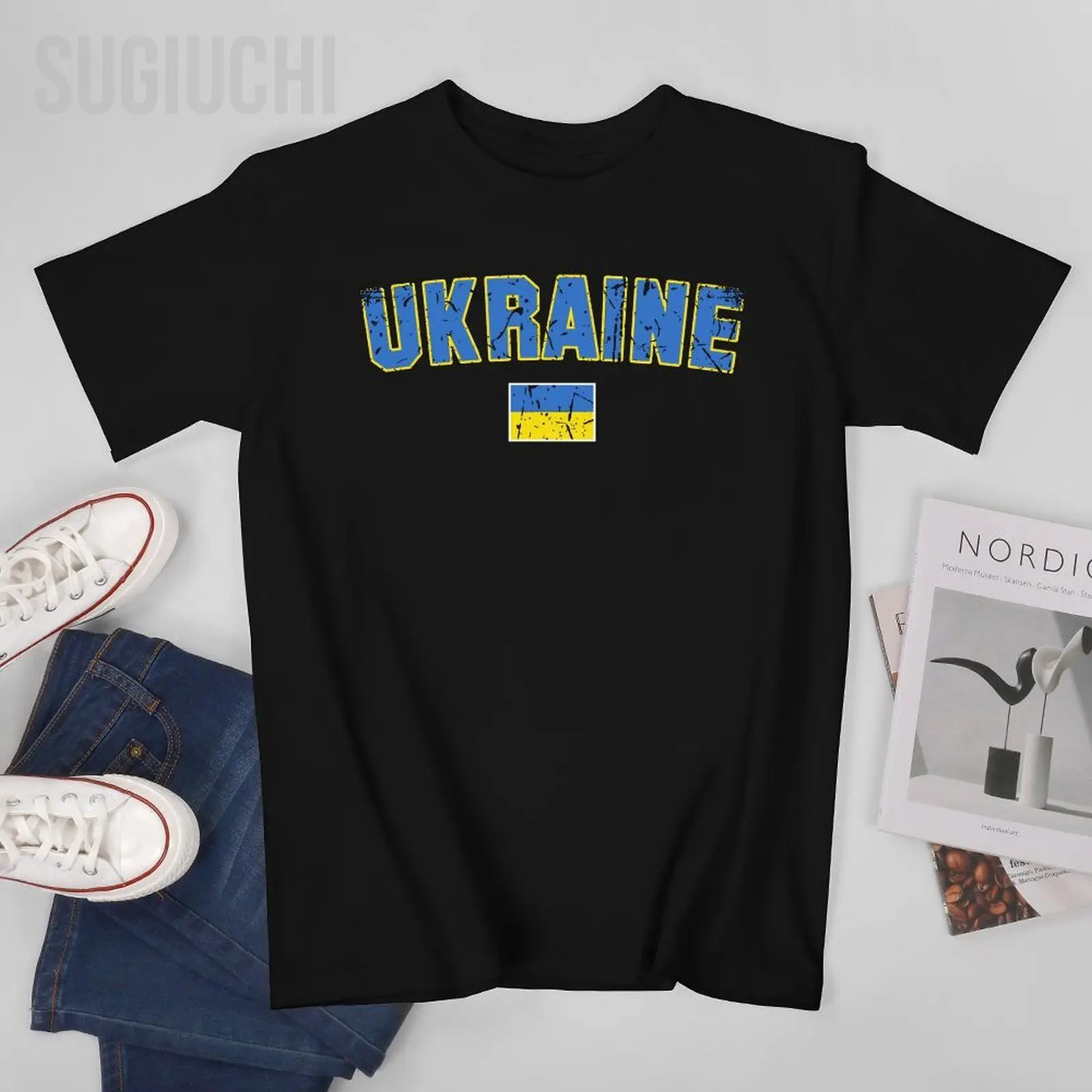 Unisex Men UKRAINE Flag Vintage Ukrainian Tshirt Tees T Shirts Women Boys 100% Cotton T-Shirt