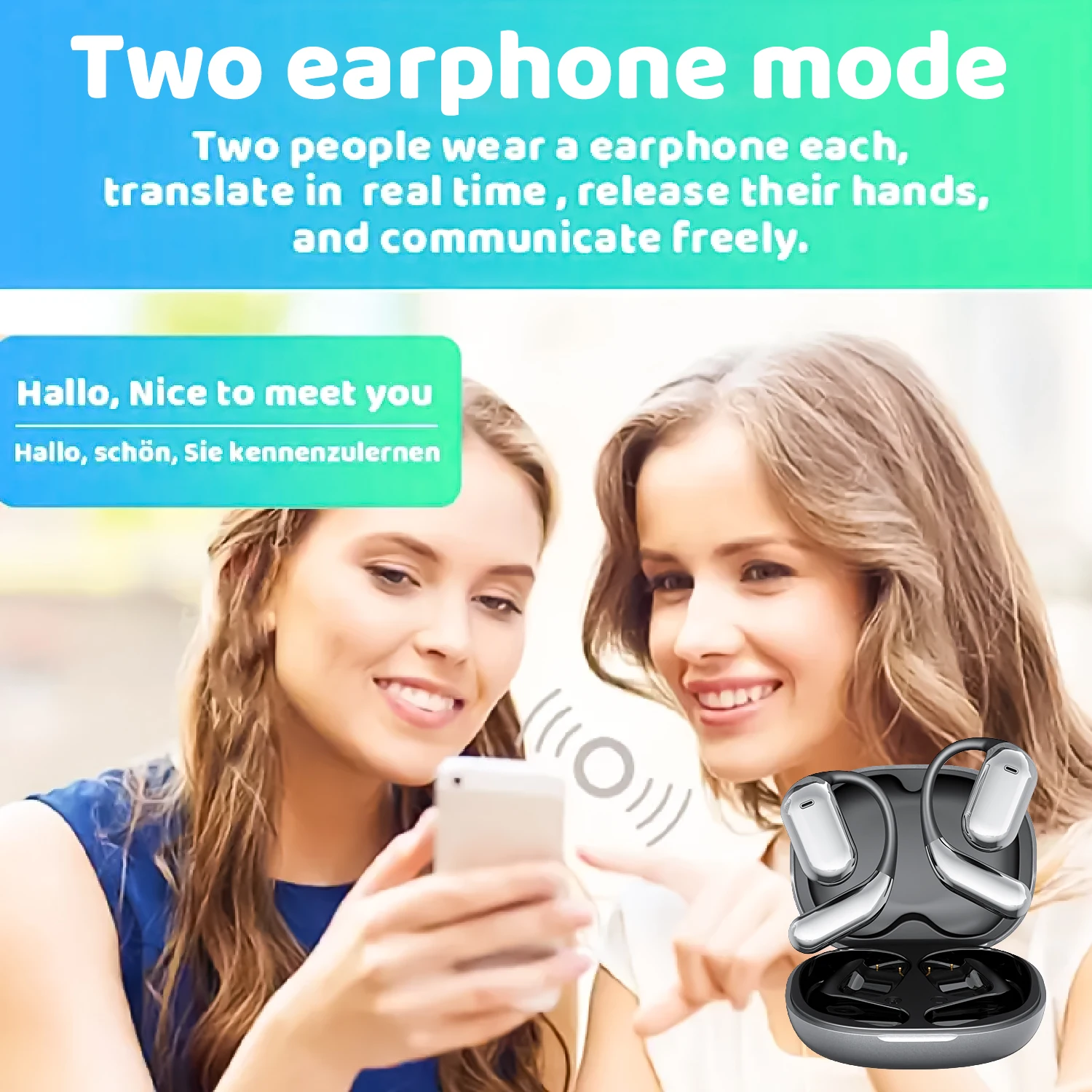 AI 144 languages translation Headphones 5.4 Bluetooth Wireless Earphones Sports Noise Reduction Headset Intelligent Touch Screen