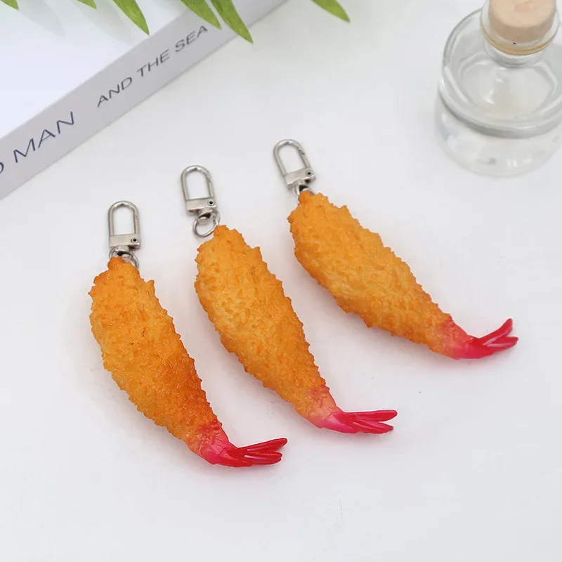 LLavero de camarón frito Tempura, comida de simulación creativa, bolso de coche de moda japonesa, adornos colgantes para teléfono móvil, joyería