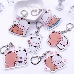 Cute Bubu Dudu White Grey Couple Kiss Bear Acrylic Keychains Ring for Accessories Bag Pendant Key Chain Jewelry Fans Love Gifts