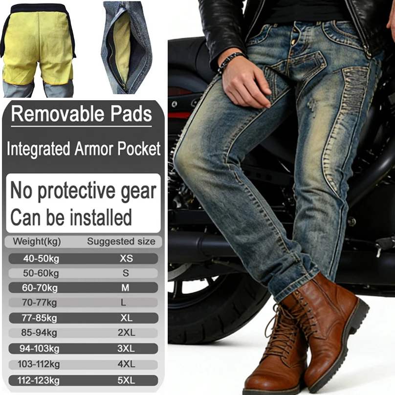 Men's Kevlar aramid fiber Motorcycle jeans retro anti fall riding pants with armor pockets armor not included 036