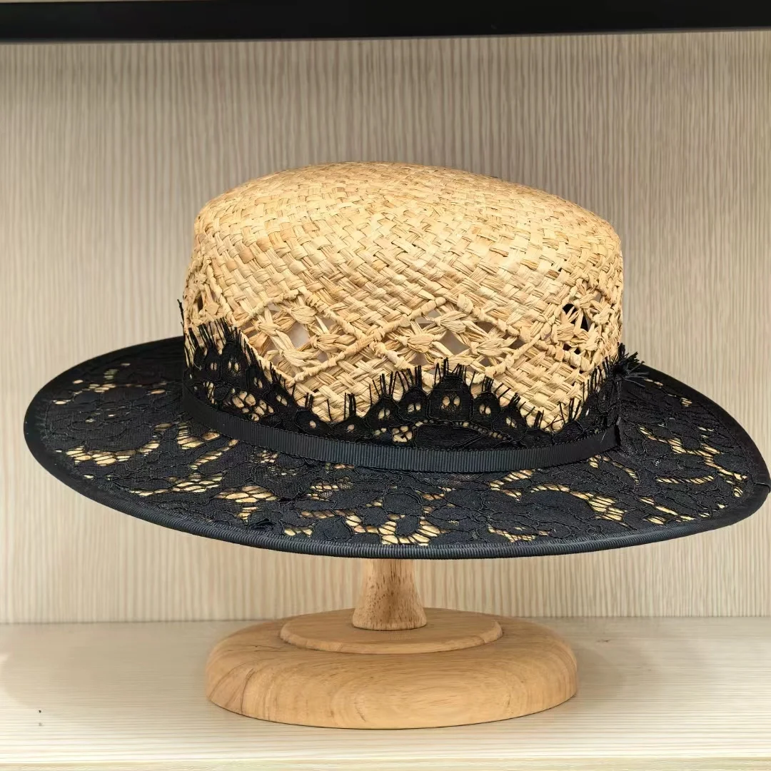 Women’s Summer Hand-Woven Straw Hat: Vintage Lace Travel and Sun Protection Hat—Elegant Little Fascinator