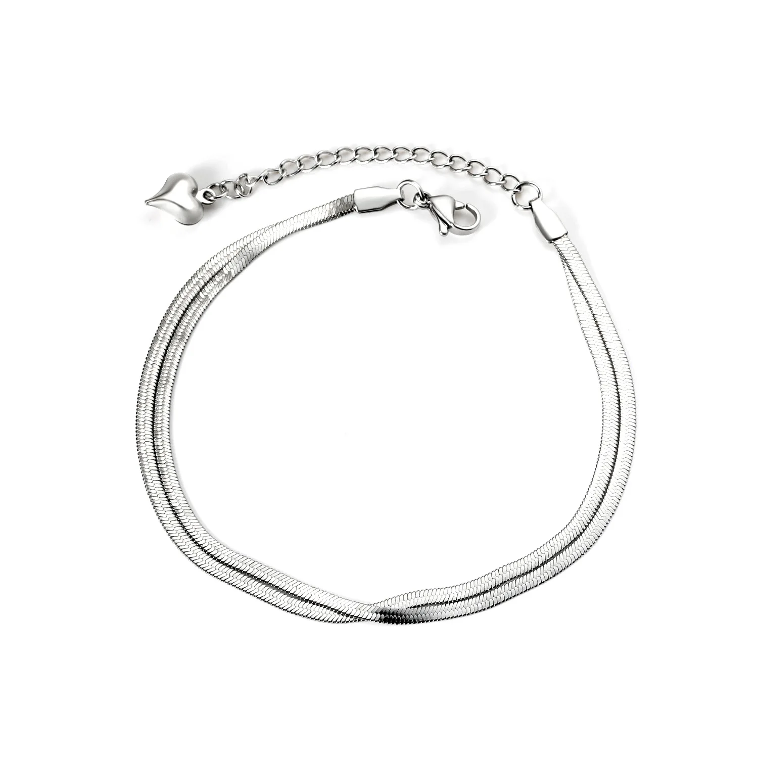 Mit Geschenkbox Doppellagiges Schlangen-Fischgrät-Ketten-Fußkettchen für Frauen Edelstahl Gold Silber Farbe Minimalistischer Fußschmuck – Detail 3