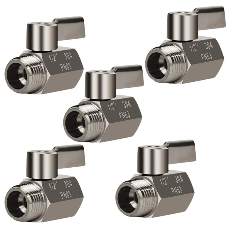 

Promotion! 5X 304 Stainless Steel Mini Ball Valve(1/2 Inch Female X Male) NPT Thread, Water Flow Regulator Head Control Valve