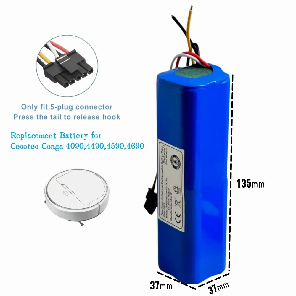 14.8V 14.4V CECOTEC CONGA 4090 4490 4690 4590 Robot Vacuum Cleaner New Lithium ion Battery 4800mAH18650 4s2p