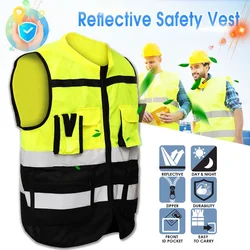 S/M/L gilet di sicurezza ad alta visibilità ad alta visibilità giubbotto riflettente da guida gilet di sicurezza notturno con tasche per la corsa al lavoro