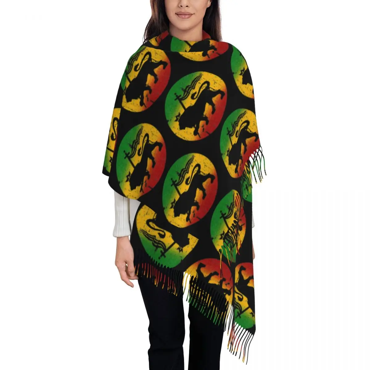 Lion Of Judah Rasta Jamaican Reggae Scarf Tassel Scarves for Women Soft Warm Shawls and Wraps Large Fall Winter Shawl Wrap