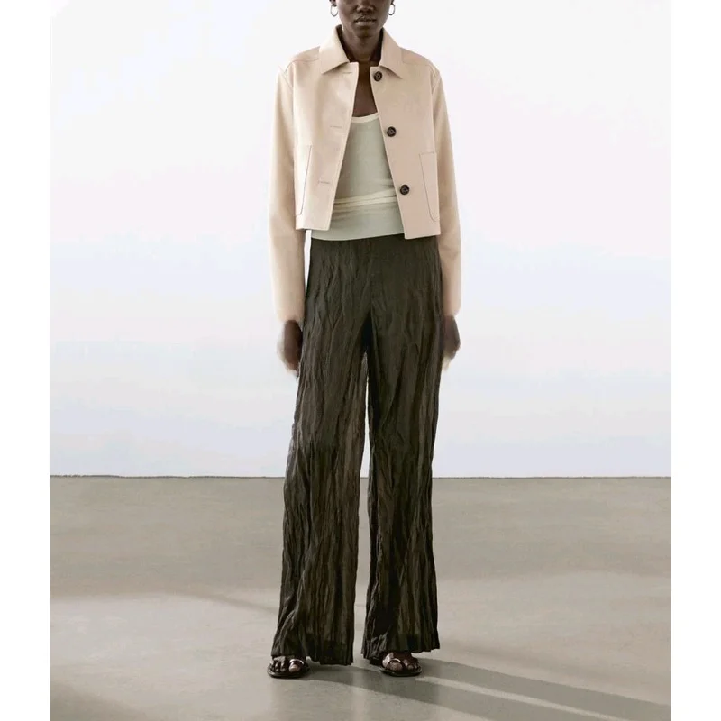 Dames irt-kraag ort PU-leer Jaet Herfst Nieuwe collectie Pendelen Sle Quali Faionable Long Sve Ne