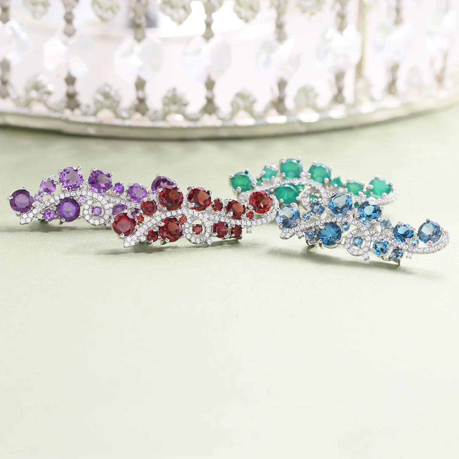 Luxury brand genuine real jewels Ins wind direct seeding natural topaz amethyst green agate garnet brooch high quality