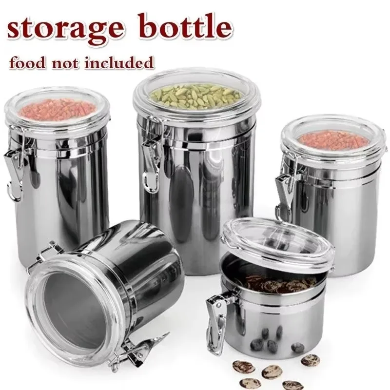 Stainless Steel Coffee Tea Storage Jar With Transparent Window Sealed Moisture Resistant Container Dry Food Nuts Snacks Kitchen