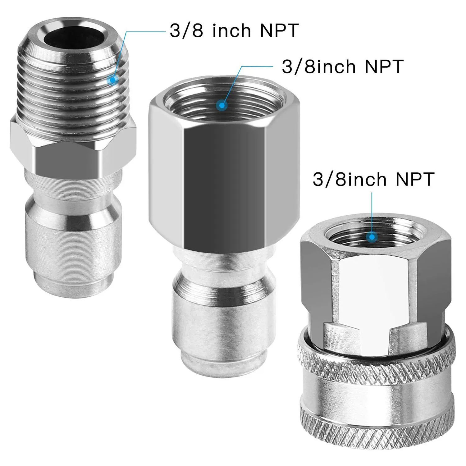 NPT 3/8 Inch Male and Female Quick Connector Kit Pressure Washer Adapter Set and 1 Pieces NPT 3/8 Inch Pressure Washers Quick