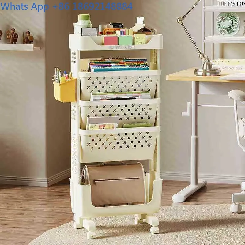 Plastic Mobile Rotating Bookshelf Student Book Picture Book Storage Rack Floor-standing Simple Household Bookcase