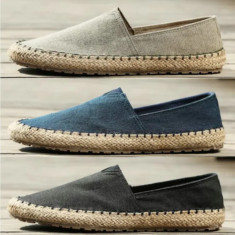 High quality Espadrilles Footwear Men\'s Flat Canvas Shoes Hemp Lazy Flats For Men Moccasins Male Loafers Driving Shoes 997