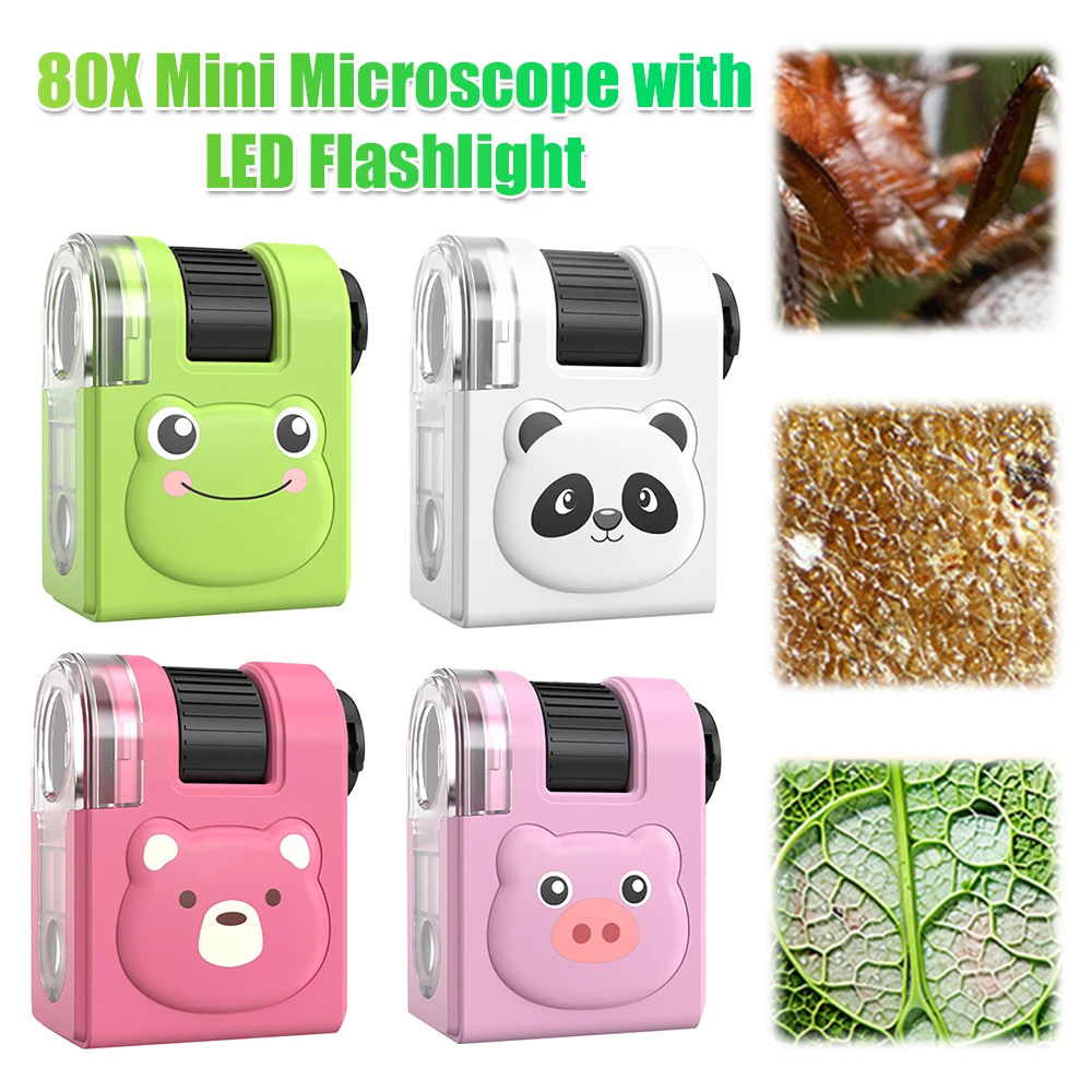 Microscopio de Mano 80x con Linterna LED, Microscopio de Bolsillo Portátil, Regalos de Cumpleaños para Niñas y Niños