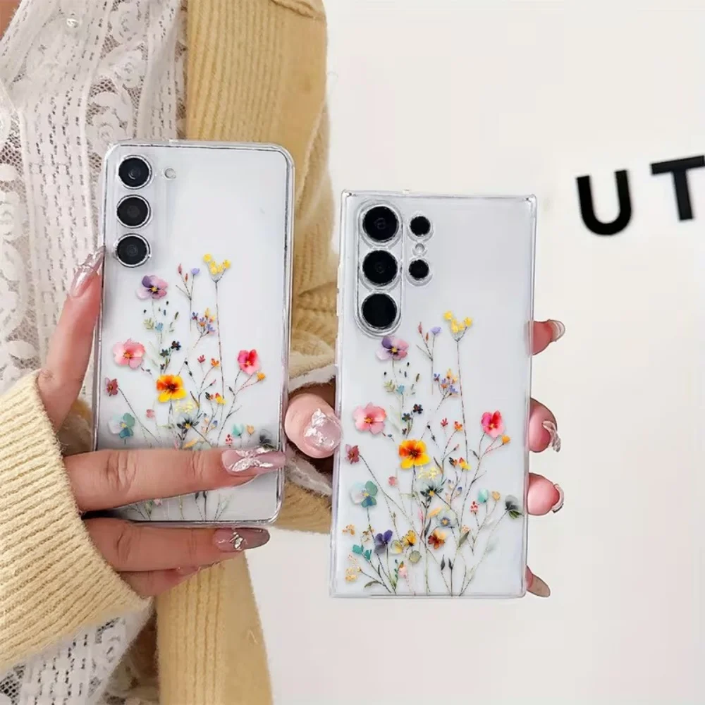 Elegant Flowers pattern Phone Case For Samsung Galaxy A73 A72 A71 A70 A70s A56 A55 A54 A53 A52 A52s A51 5G 4G Clear TPU Cover