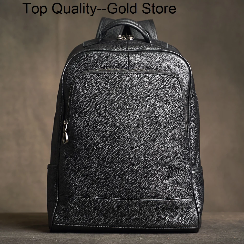 

Genuine Leather Men's Shoulder Backpack Cow Multifunctional Travel Bag Leisure Computer for 17inch laptop