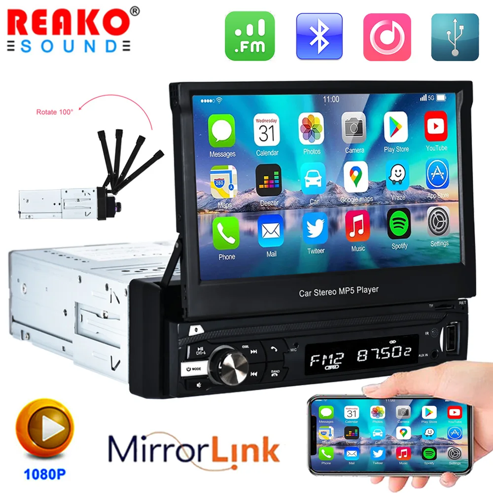 

REAKOSOUND 1 Din 7 Inch Car Radio 7inch Retractable Screen Multimedia Video Player Autoradio Universal Android MP5 radio