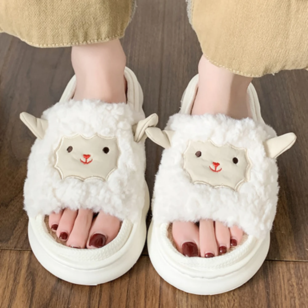 Cute Lamb Ladies Soft Sole Casual Couple Style New Shoes Ventilated Comfortable Pattern Design Non-slip Linen Home Slippers