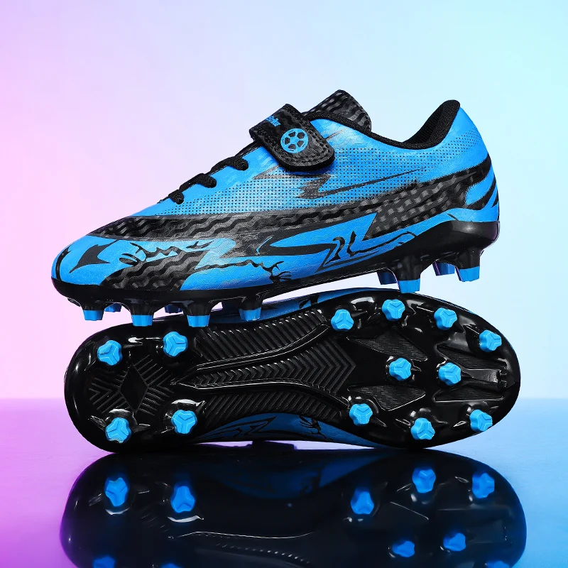 Youth Soccer Cleats with Hook-and-Loop Closure Leather Non-Slip Football Shoes for Boy Girl Durable Firm Ground Outdoor Trainer