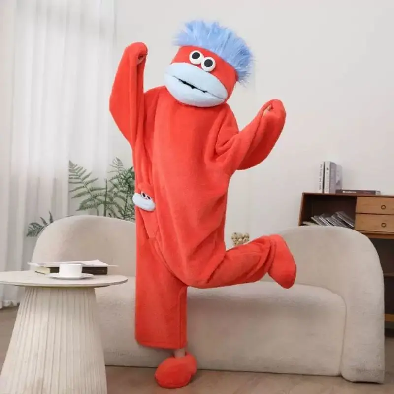 

Пижама-комбинезон из кораллового флиса «Большегубый монстр» для женщин, зимняя, утепленная, с мультяшным забавным абстрактным принтом, для пар, для сна и отдыха