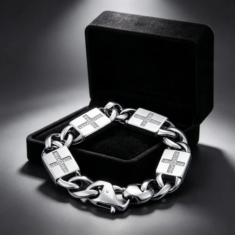 The Charm of Zircon Cross Bracelet For Men Stainless Steel Fashion Jewelry Hippop Street Culture