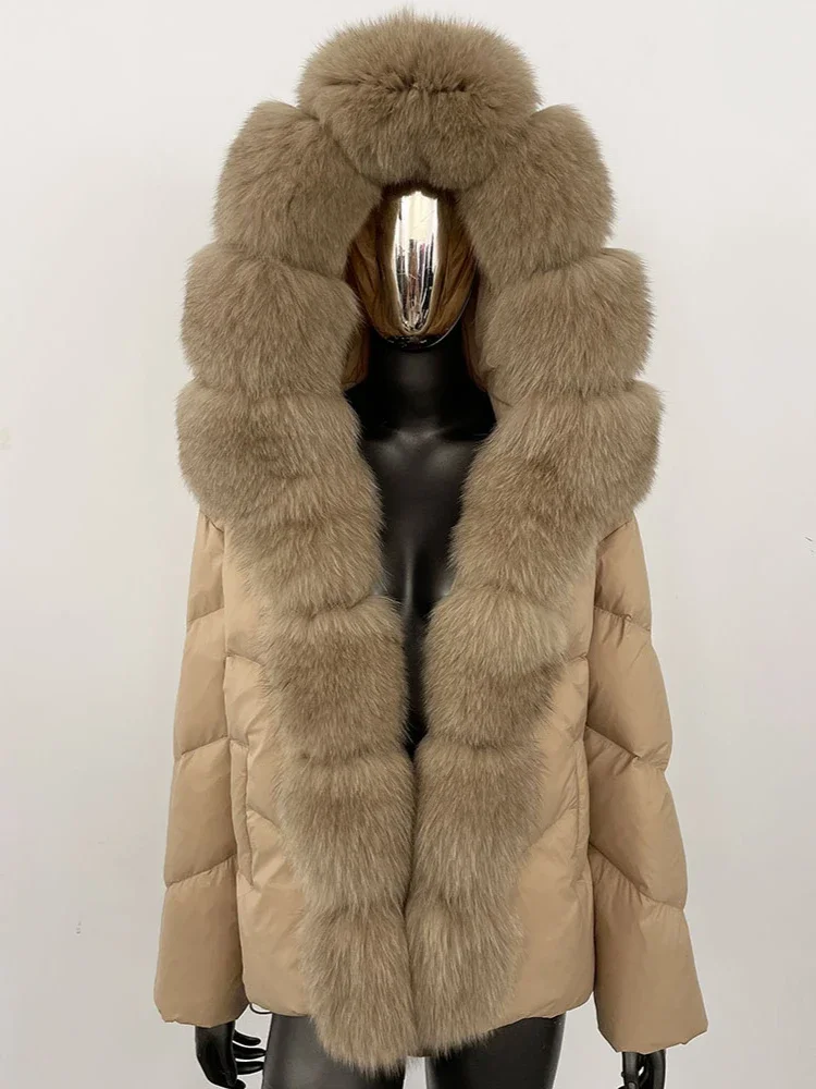 2025 جديد الشتاء سميكة الدافئة ملابس خارجية غير رسمية سترة المرأة الطبيعية ريال فوكس الفراء طوق مقنعين قصيرة الأبيض بطة أسفل معطف #5