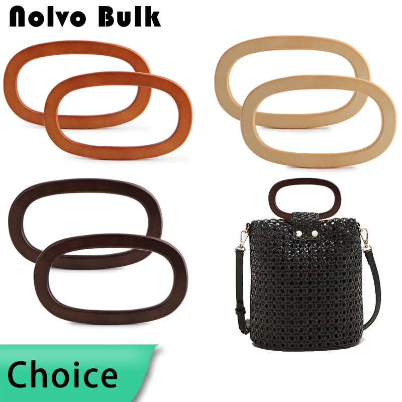 

2PCS 17.3*10cm Oval Wooden Bag Handle Ring Handles for Handbag Purse Frame Woven-bag DIY Handmade Sewing Accessories