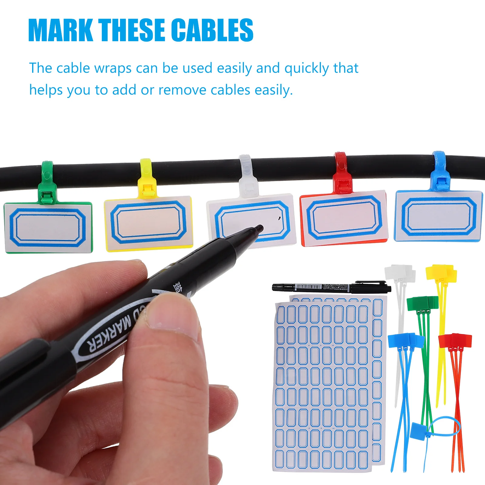 

1 комплект кабельных маркеров, этикеток, крепежных нейлоновых стяжек, проволочных стяжек для управления шнуром, идентификация электронного кабеля