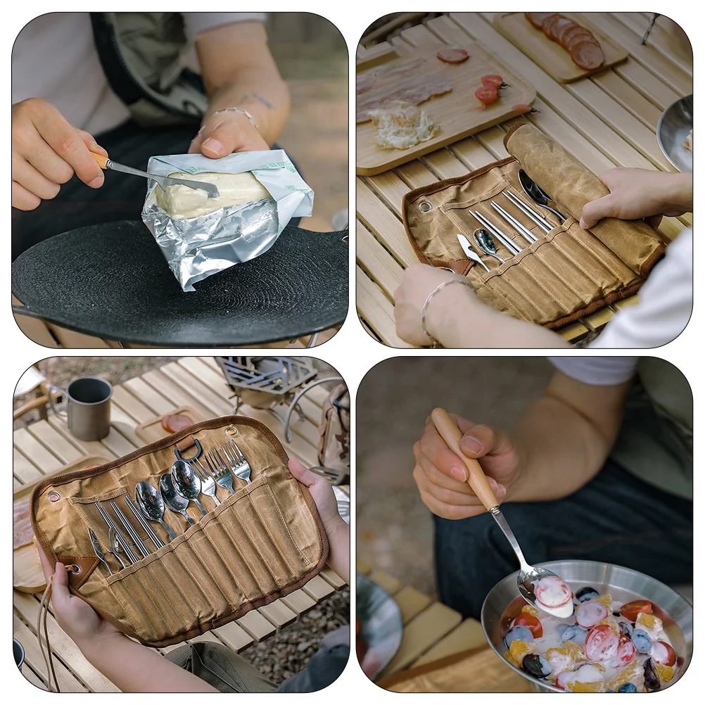 

1 Set Stainless Steel Camp Utensils Durable Anti-Rust Portable Travel Utensil Kit For Outdoor Camping Picnic Multi-Function