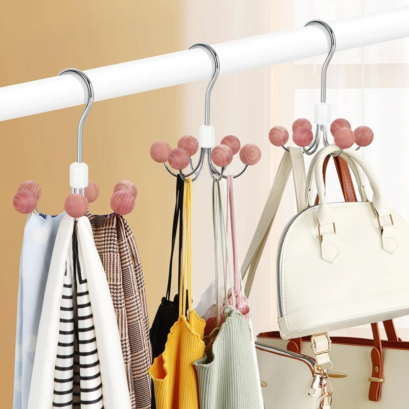 Hoodie Hangers 2-Pack With 6 Balls, 360°Swivel Purse Hanger, Scarf Hanger, Closet Hooks, Handbag Organizer, Bra Hanger