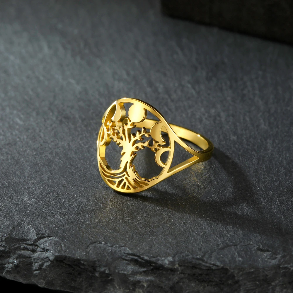 Dawapara Mondphase und Baum des Lebens Frauen Ring Mond göttin Symbol Wicca Glück Amulett Edelstahl heidnischen Schmuck – Detail 11