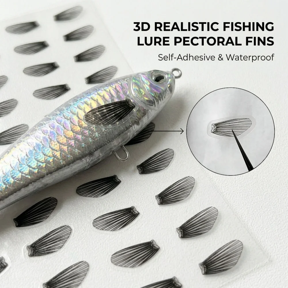 2CM Realistic Transparent Black Fish Fin Stickers Waterproof Self Adhesive PVC Pectoral Fins Decor DIY Fishing Lure Bait Tackle