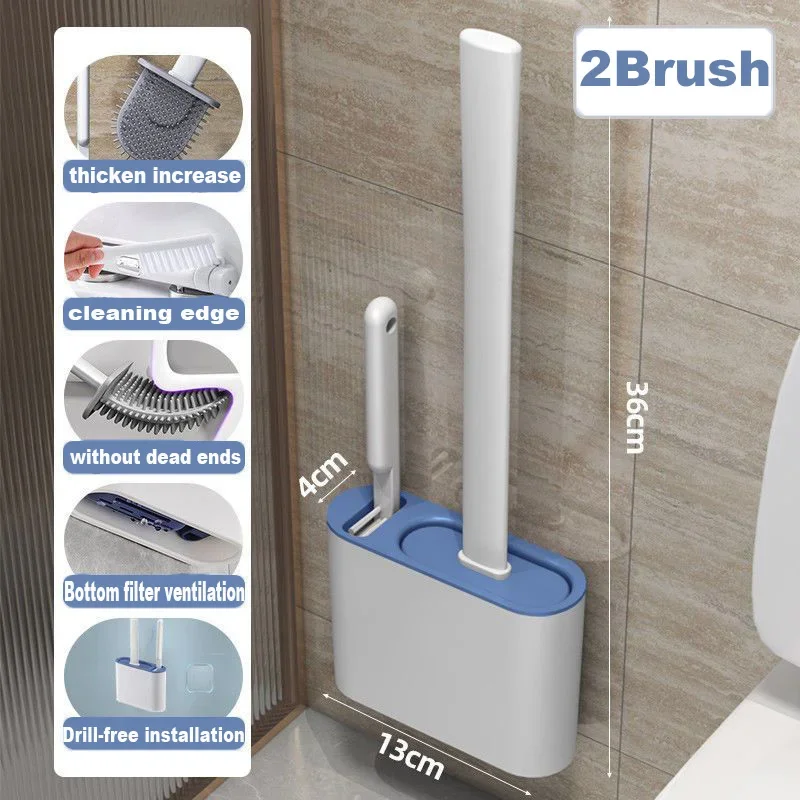 Wall Hanging Toilet Cleaning WC Brush Holder Long Handled Silicone Water Proof Quick Drying Soft Bristles Bathroom Accessories