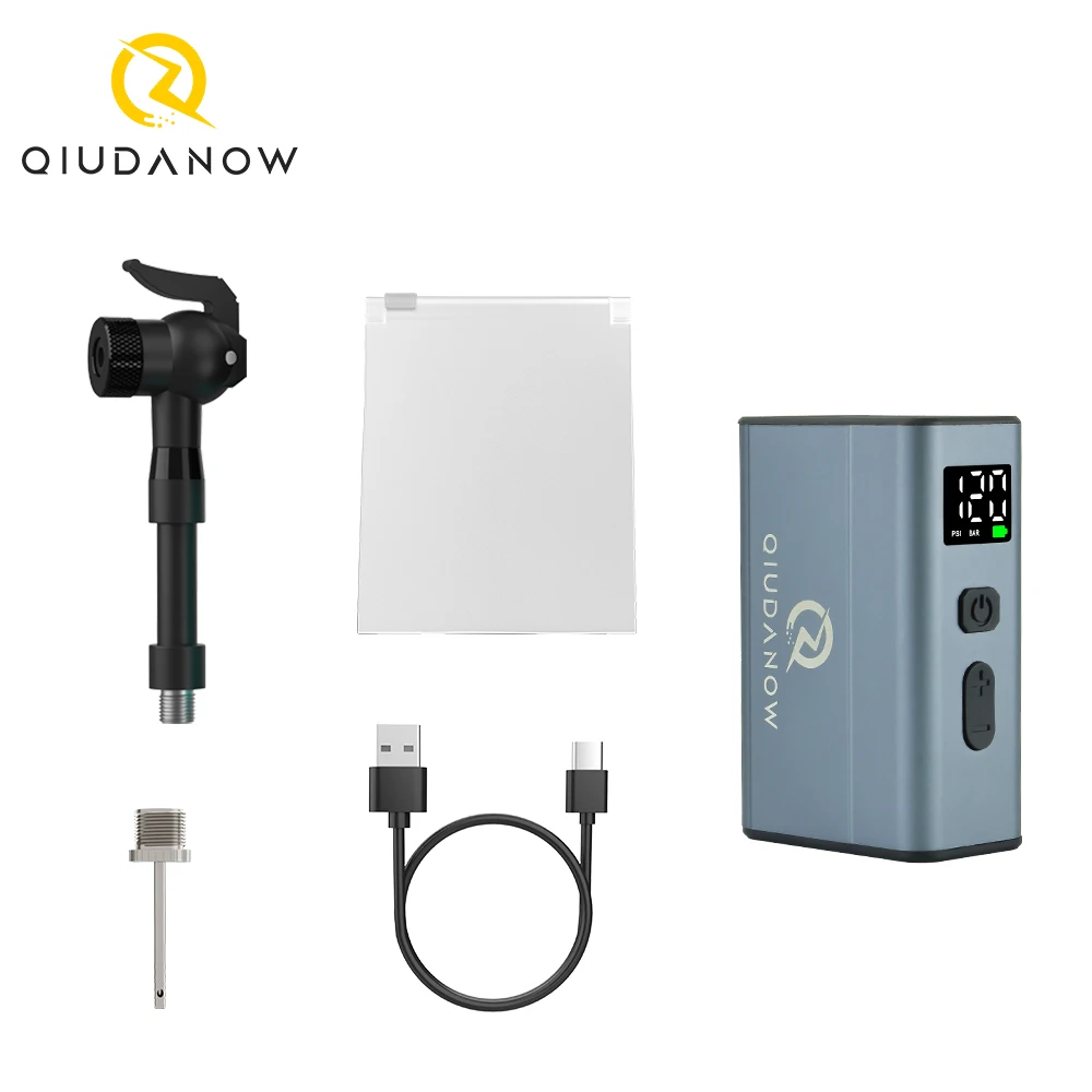 

Велосипедный электрический насос QIUDANOW 120 фунтов на квадратный дюйм с интеллектуальным цифровым экраном подходит для клапанов Schrader, Presta, Dunlop и Clik для MTB/дорожного велосипеда