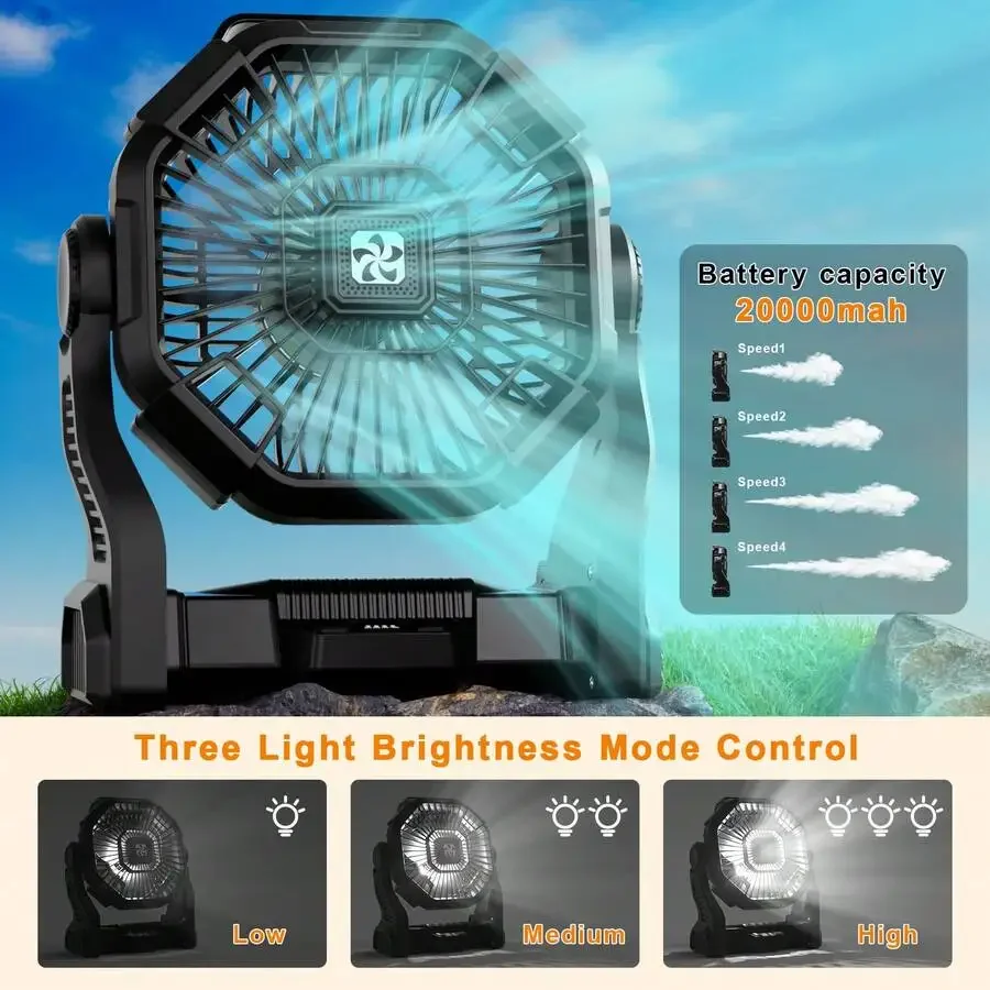 Draagbare led campinglantaarn met ventilator met 4 snelheden_voghion.com