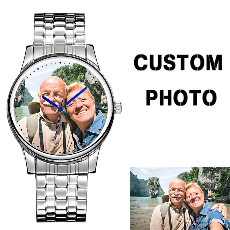 Custom Design Watches Stainless Steel Own Photo Printing Men Women Picture Customized  Watch Gift