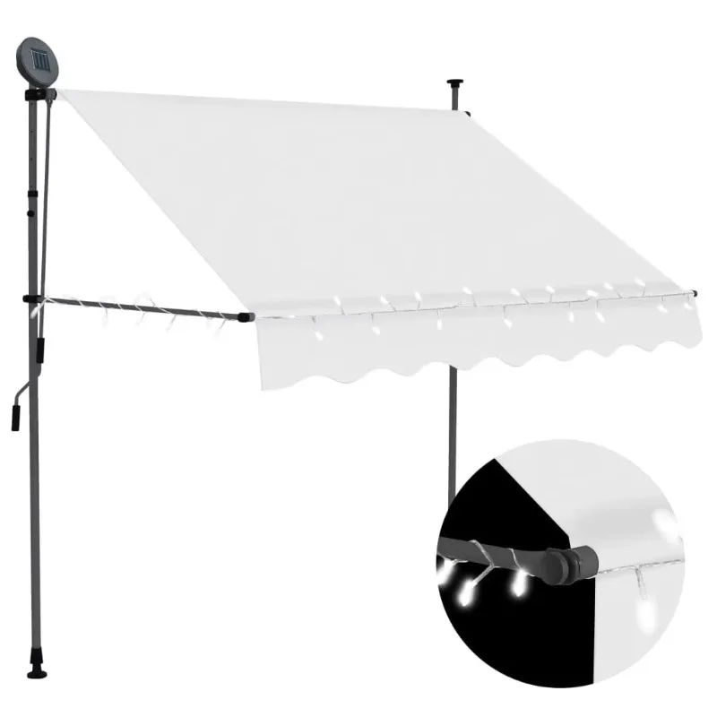 

2026 59.1\" Cream Manual Retractable Awning With LED For Outdoor Space Enhancement