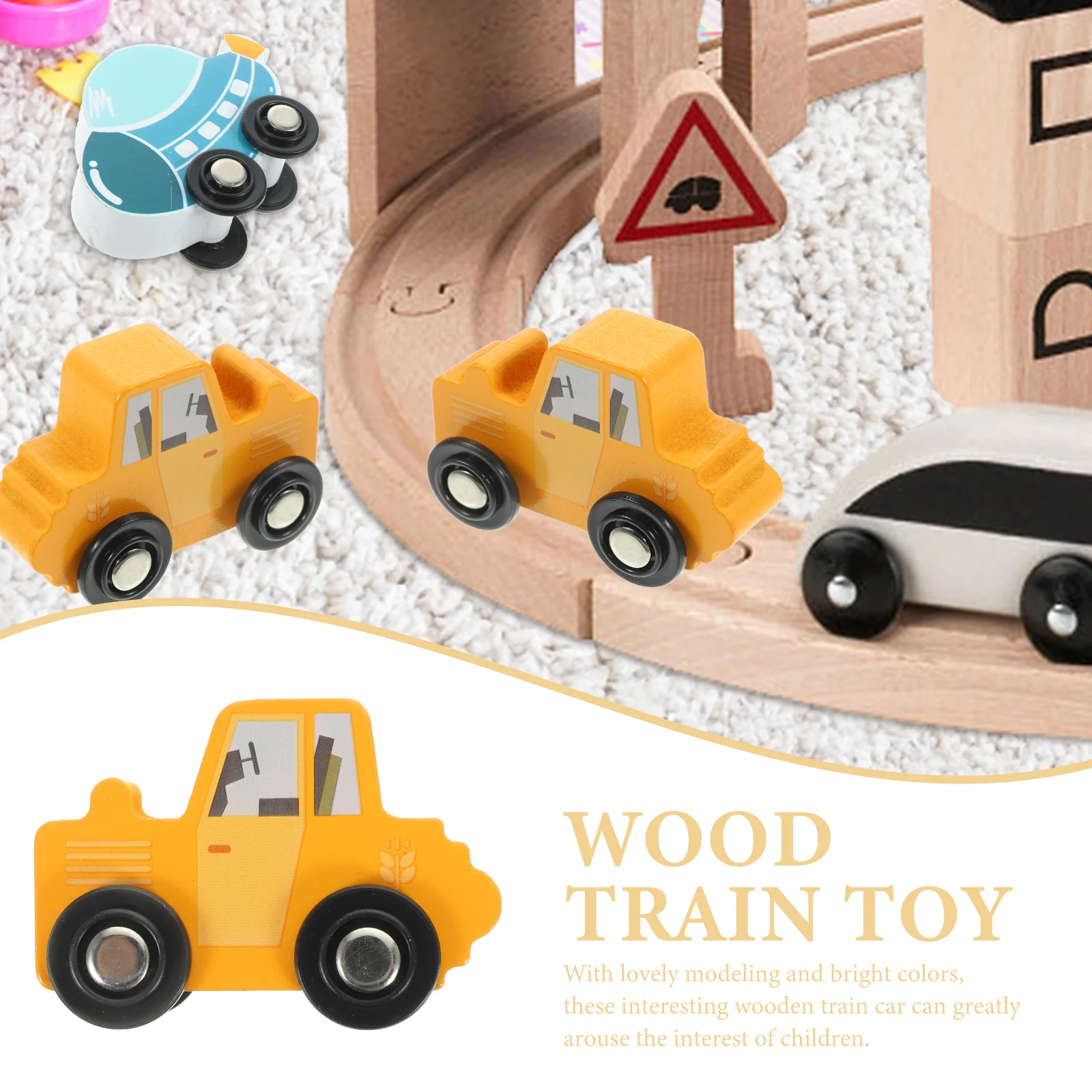 Coche de tren de madera para niños, juguete cognitivo de colores brillantes para educación temprana, juego de madera, tren de juguete, 5 uds.