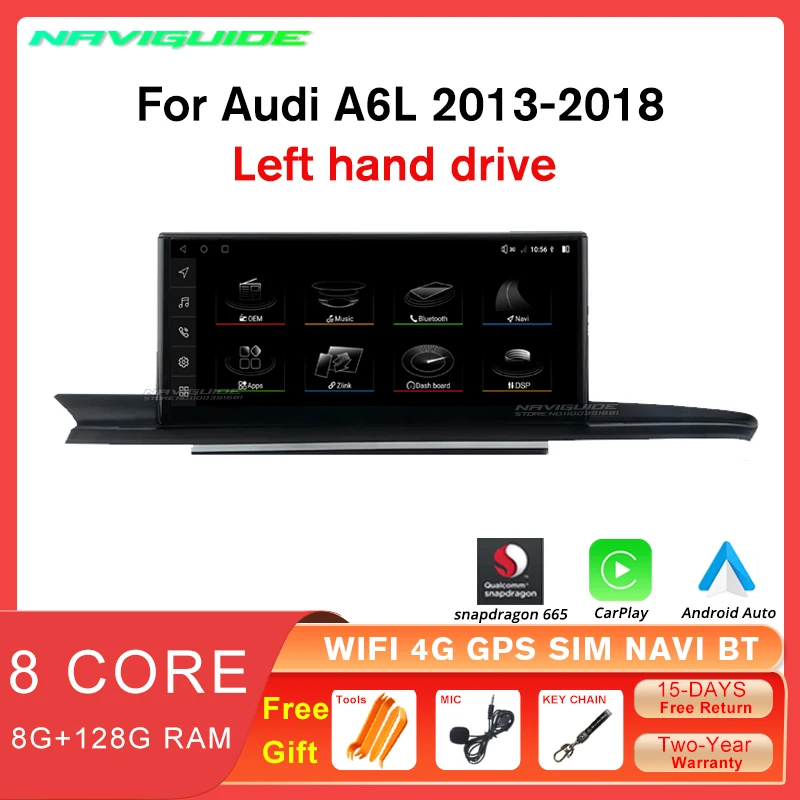 NAVIGUIDE 10.25'' Android 12 Carplay Car Radio For Audi A6L 2013-2018 LHD 8+128G Multimedia Player GPS Navigation Headunit