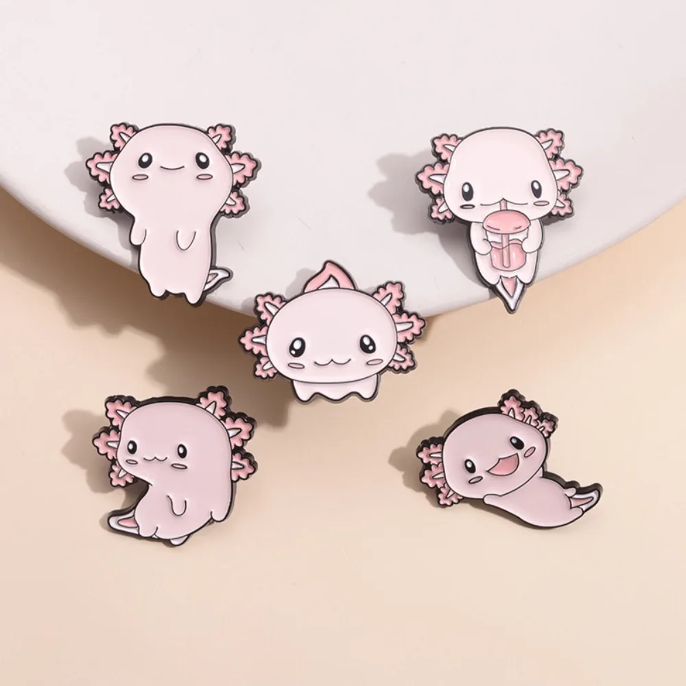 Shirt Badges Hexagonal Dragon Salamander Pins Cartoon Pink Cute Axolotl Brooch Brooch Cute Cartoon Salamander Pins Birthday Gift