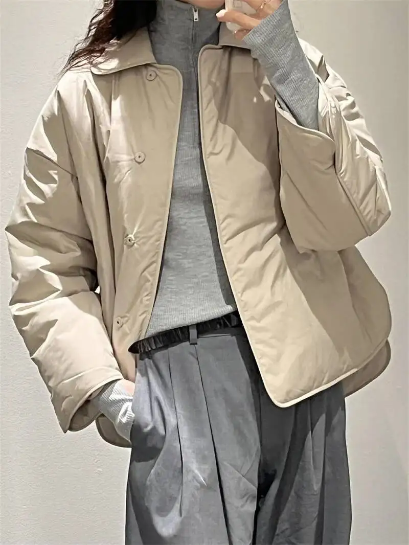 شتاء جديد إمرأة سميكة القطن سترة معطف بدوره إلى أسفل طوق واحدة الصدر طويلة الأكمام السيدات عادية قصيرة سترة دافئة #1