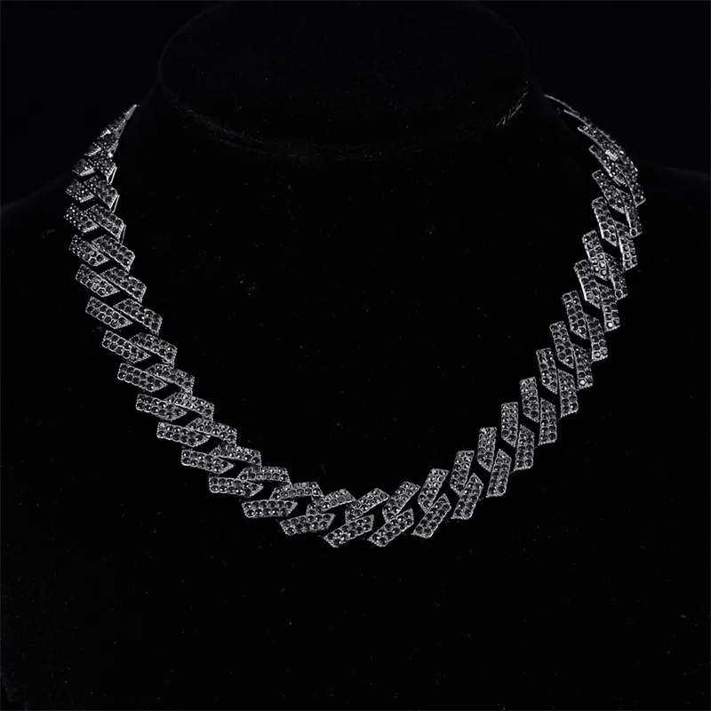 15MM Rhombus Prong Cuban Link Chain Emerald 2Row Iced Out Rhinestones Rapper Necklaces Bracelet For Men Women Choker Jewelry