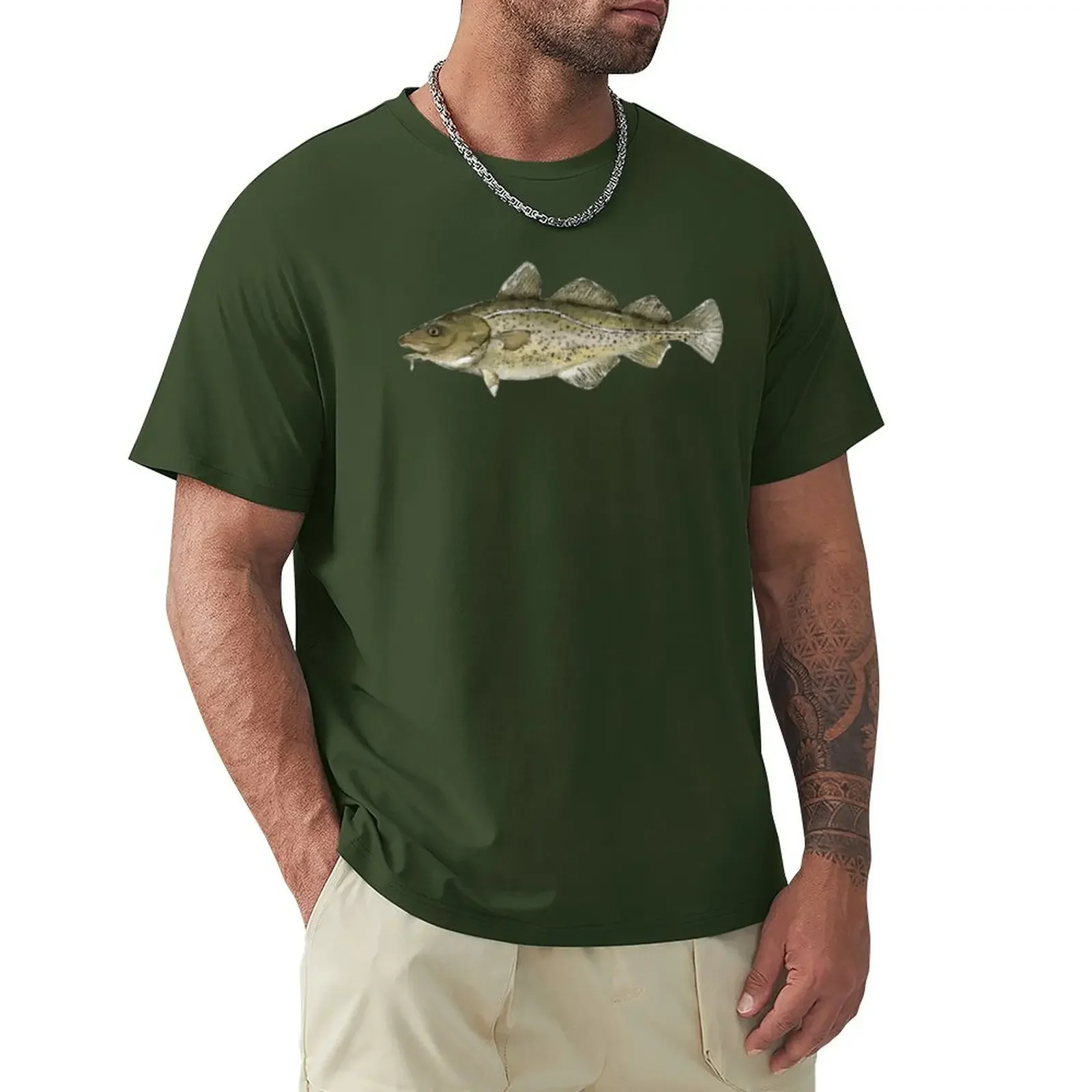 Atlantic Cod Fish Watercolor T-shirt summer tops boys whites men clothes