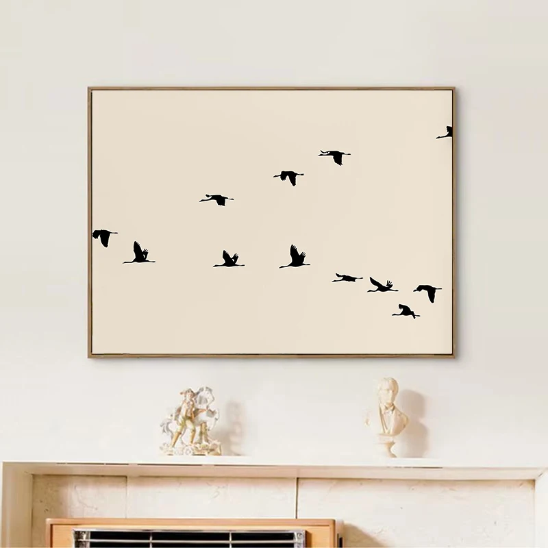 Minimalist Horizontal Black Flying Birds Silhouette Animals Poster Canvas Painting Wall Pictures Home Liviong Room Decor Gift