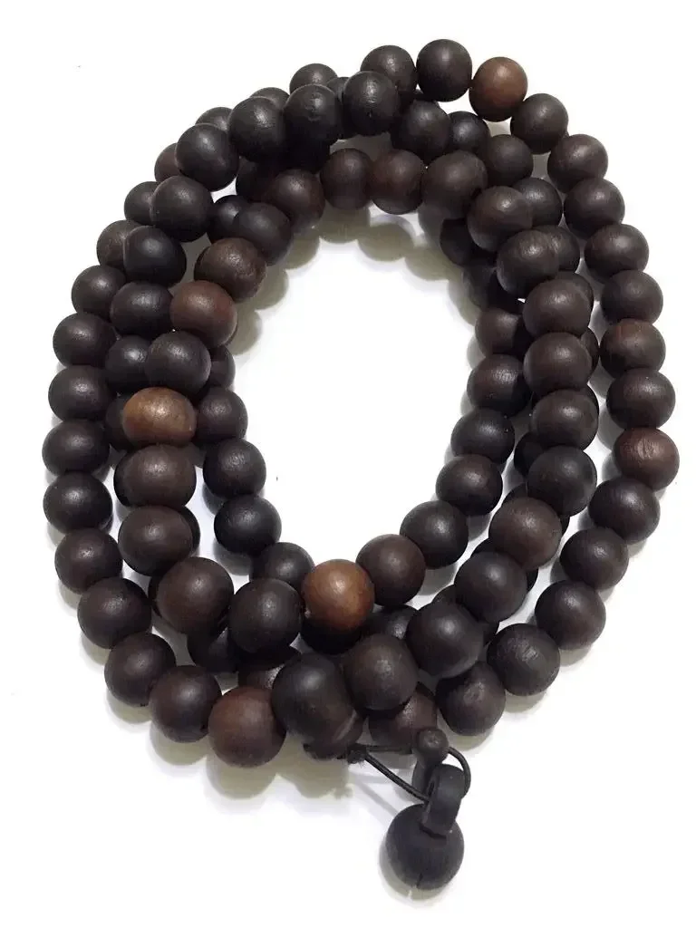 6-14mm Tibetan Buddhism 108 Roast Peach Wood Prayer Bead Mala Necklace