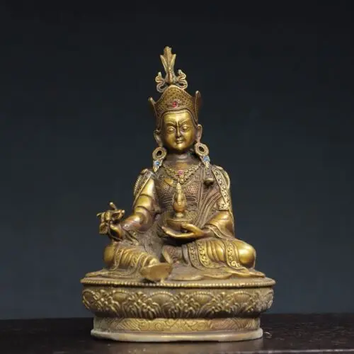 Old Collection Antiques Bronze and gemstone inlaid [Lotus Life] Buddha statue