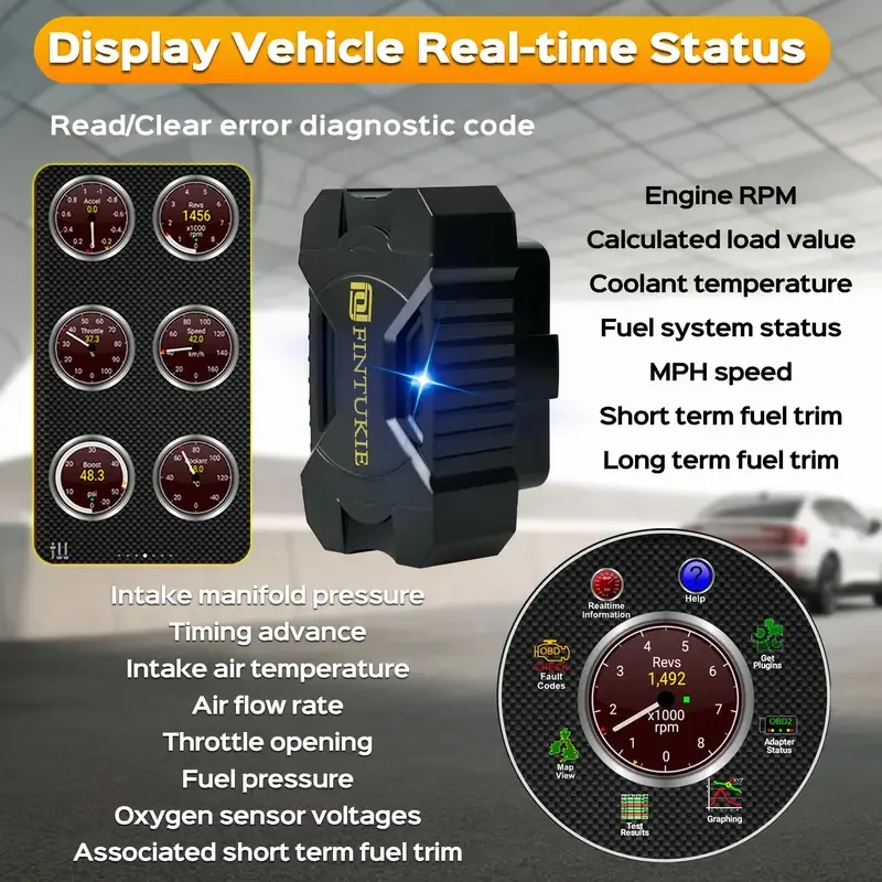 

Car Full-System OBD2 Diagnostic Tool Bluetooth 5.1 ELM327 V1.5 FINTUKIE OBD Car Fault Detection Multi System Car OBD2 Scan Tool