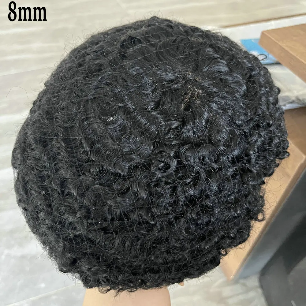 8mm/10mm 360-Wellen-Toupet für Männer, Feine Mono-NPU-Basis, Echthaar-Perücken für Männer, Afro 12MM Wellen-Kapillarprothese, Haarsystem-Topper – Detail 2